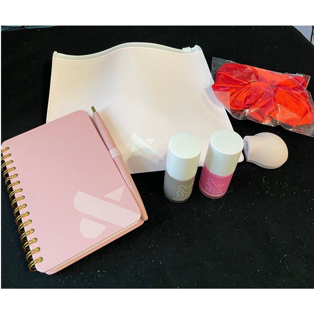 Brand New Olive & June Bundle Book, Poppy, Scrunchie, Case, Polish
